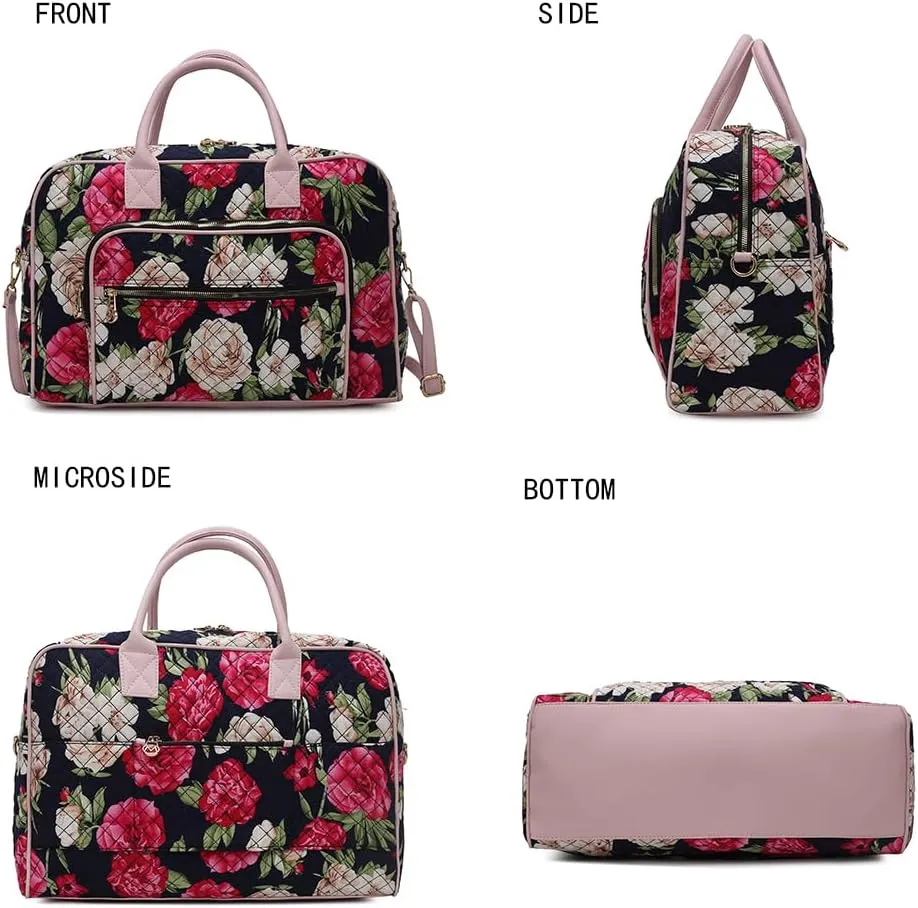 MKF Collection Travel Duffle Bag for Women, Quilted Cotton Large Fashion Weekender Carry-on Handbag by Mia K