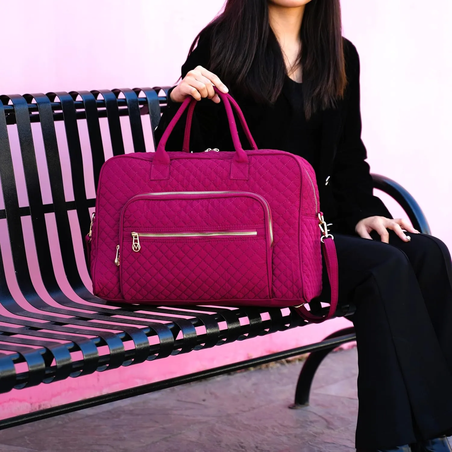 MKF Collection Travel Duffle Bag for Women, Quilted Cotton Large Fashion Weekender Carry-on Handbag by Mia K