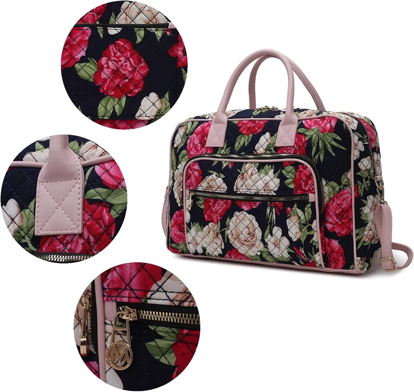 MKF Collection Travel Duffle Bag for Women, Quilted Cotton Large Fashion Weekender Carry-on Handbag by Mia K