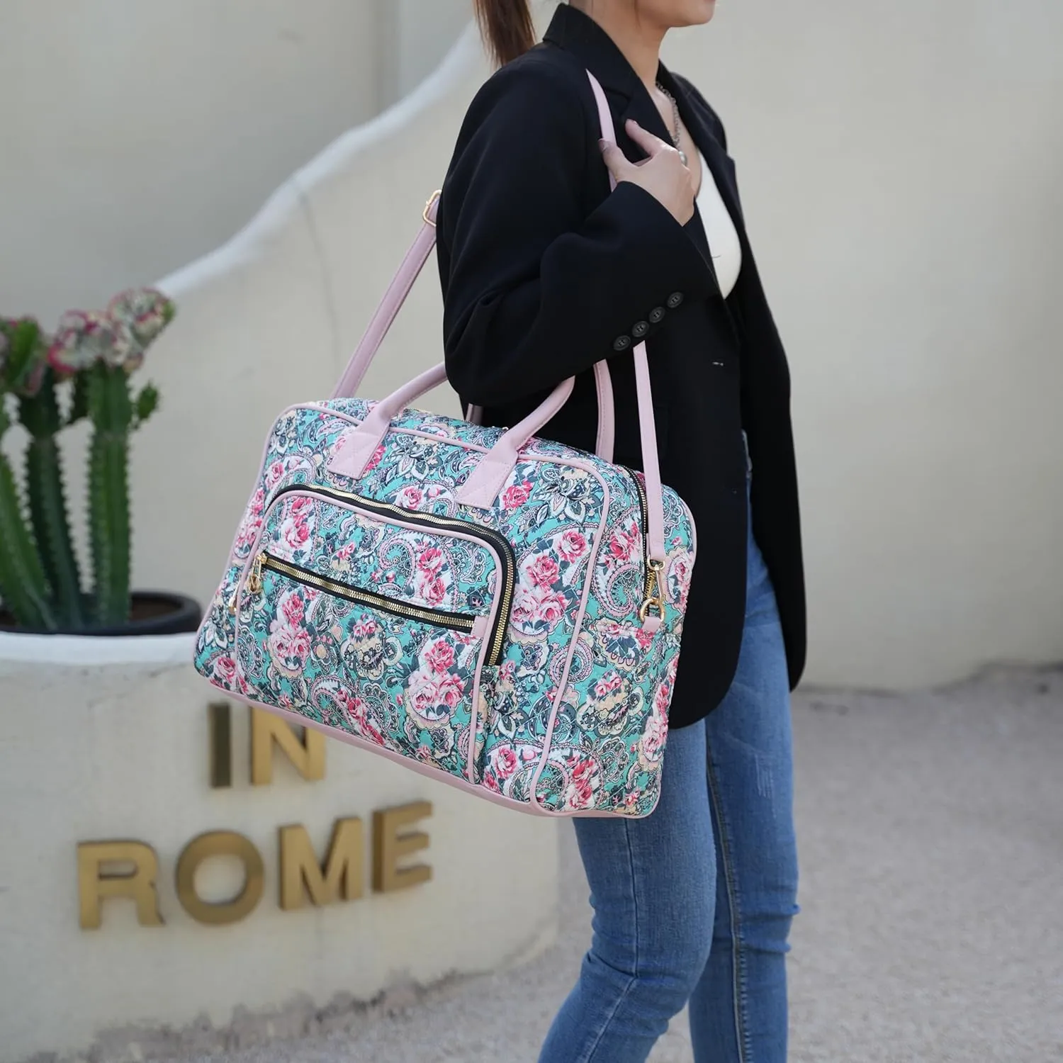 MKF Collection Travel Duffle Bag for Women, Quilted Cotton Large Fashion Weekender Carry-on Handbag by Mia K