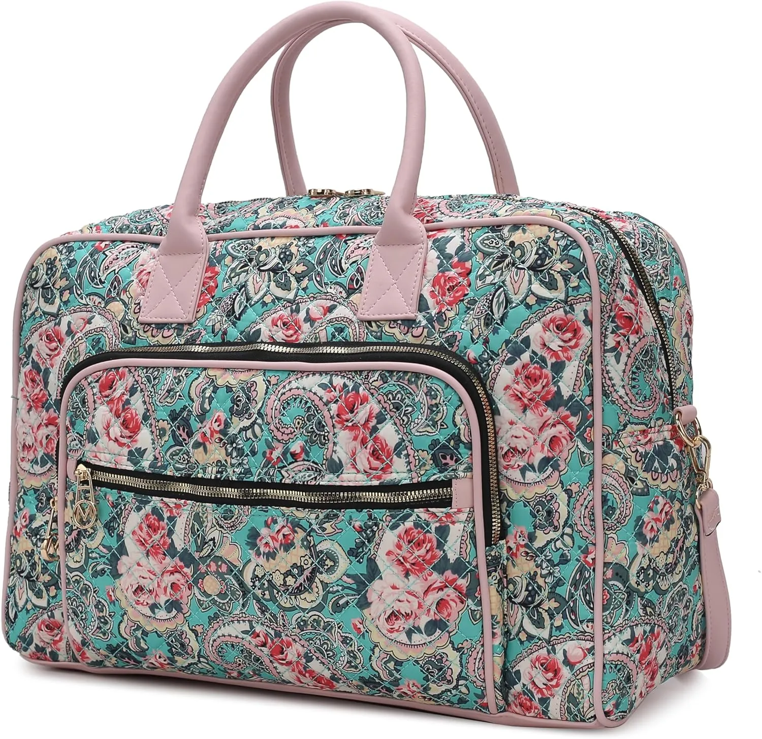 MKF Collection Travel Duffle Bag for Women, Quilted Cotton Large Fashion Weekender Carry-on Handbag by Mia K