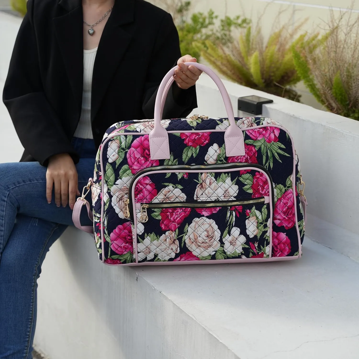 MKF Collection Travel Duffle Bag for Women, Quilted Cotton Large Fashion Weekender Carry-on Handbag by Mia K