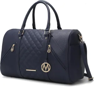 MKF Collection Travel Duffle Bag for Women, Quilted Vegan Leather Large Overnight Fashion Weekender Carry-on Handbags