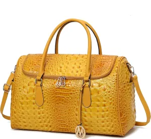 MKF Collection Women’s Duffle Bag Crocodile Embossed Vegan Leather Fashion Weekender Carry-On Travel Handbag Yellow by Mia K