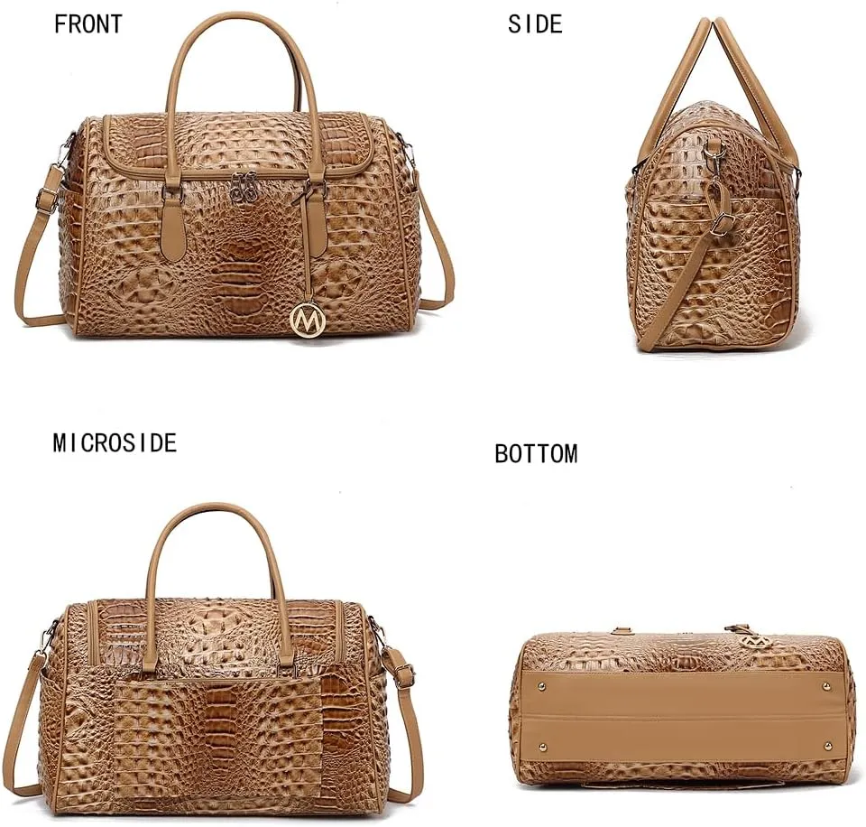 MKF Collection Women’s Duffle Bag Crocodile Embossed Vegan Leather Fashion Weekender Carry-On Travel Handbag Yellow by Mia K