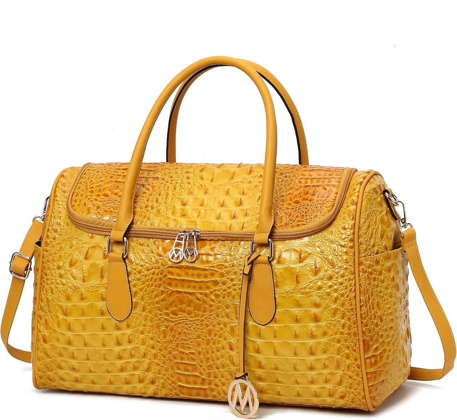 MKF Collection Women’s Duffle Bag Crocodile Embossed Vegan Leather Fashion Weekender Carry-On Travel Handbag Yellow by Mia K