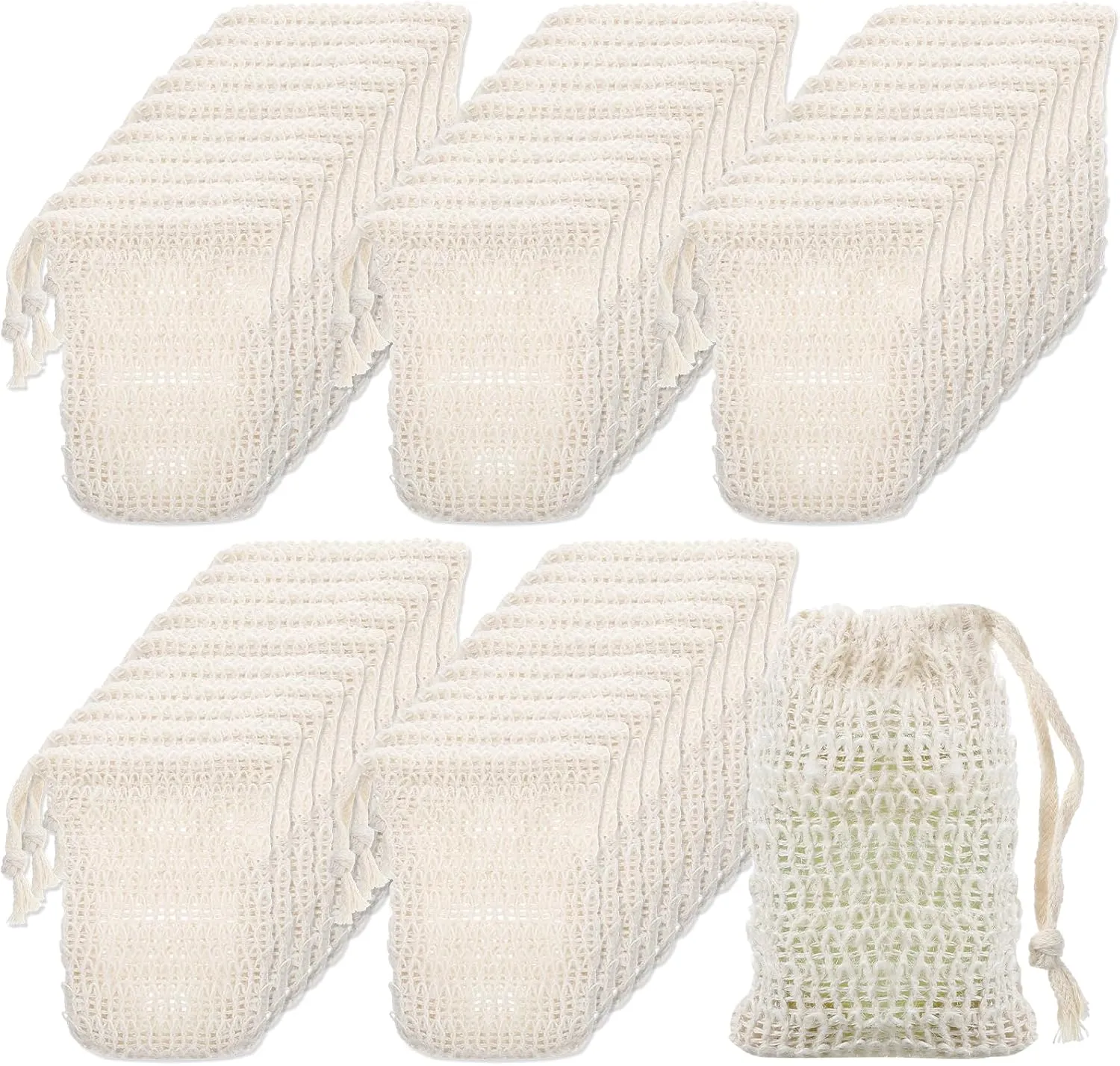 Molain Soap Bag, 50 Pack Natural Sisal Soap Saver, Bar Soap Pouch for Exfoliating, Foaming, and Drying Soap Bars, Soap Bags for Soap Bars, Soap Bar Bag, Soap Holder