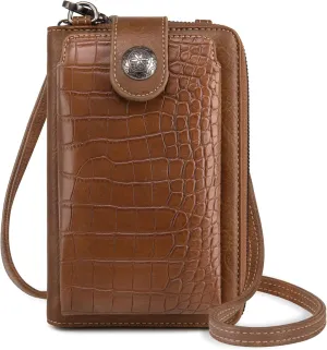 Montana West Crocodile Crossbody Cell Phone Purse For Women Cellphone Wallet Bag Travel Size With Coin Pocket MWC-174BR