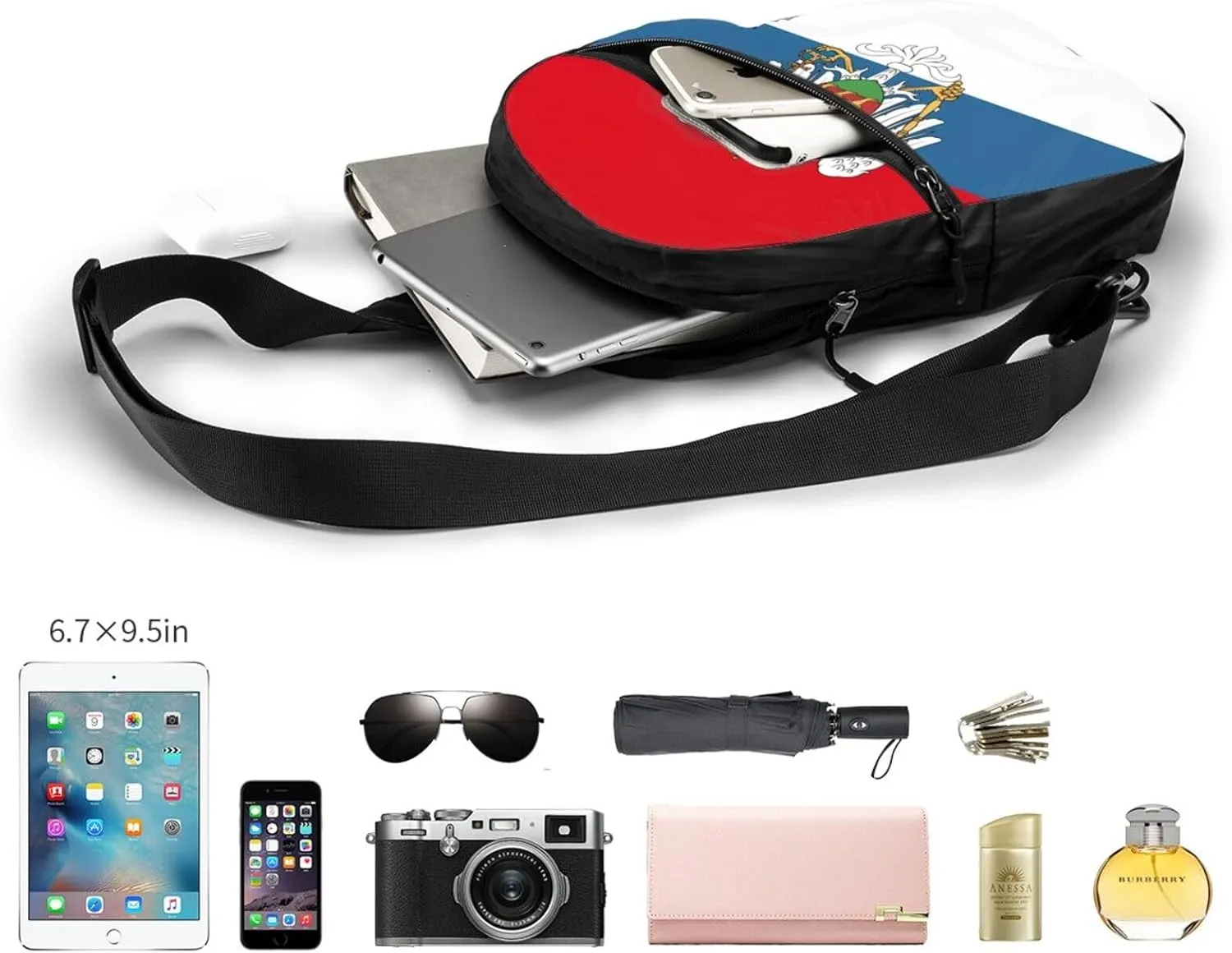 Montenegro Flag Packable Crossbody Bag Portable Sling Bags Foldable Travel Daypack Reusable Sports Shoulder Backpack Diagonally Chest Bag for Workout