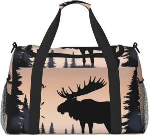 Moose Mountain Pine Tree Wilderness Travel Duffel Bag Lightweight Waterproof Carry On Tote Bag Foldable Weekender Overnight Bags Sport Gym Bag For Women Men