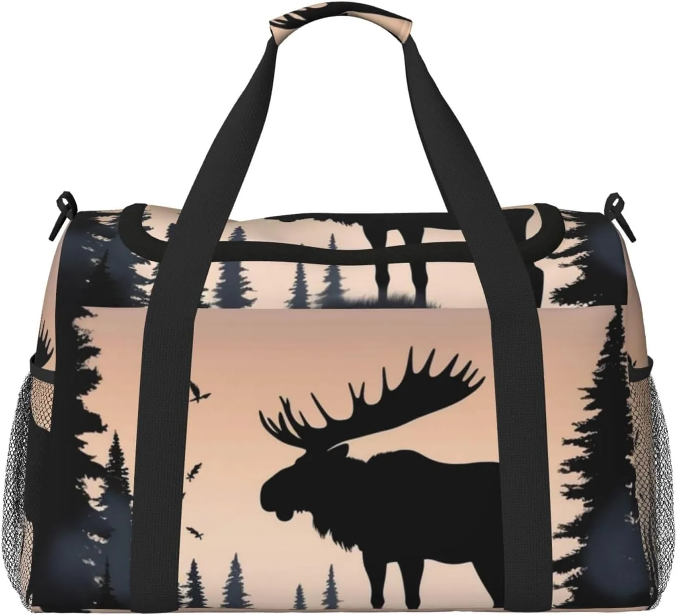 Moose Mountain Pine Tree Wilderness Travel Duffel Bag Lightweight Waterproof Carry On Tote Bag Foldable Weekender Overnight Bags Sport Gym Bag For Women Men