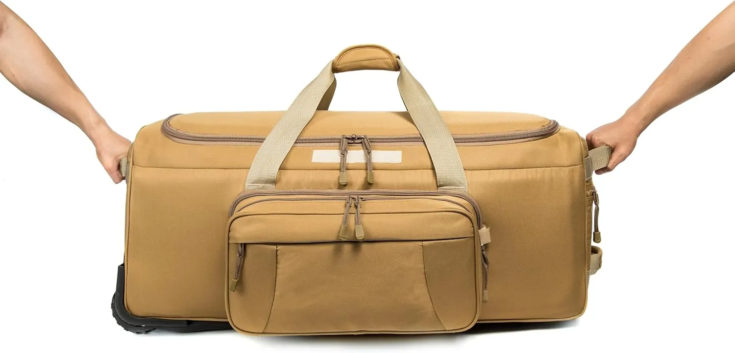 Mountain Land 120L Travel Duffel Bags With Wheels Military Duffle Bag Roller Duffle Bags with Wheels And Handle for Camping(Khaki)