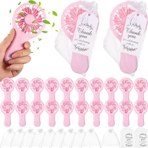 Mudder 20 Set Bulk Small Wedding Fans for Guests 3 Speed Mini Handheld Personal USB Wedding Travel Fan with Cards Gift Bags for Summer Birthday Party Gifts Baby Shower Bridal Party Favor(Pink)