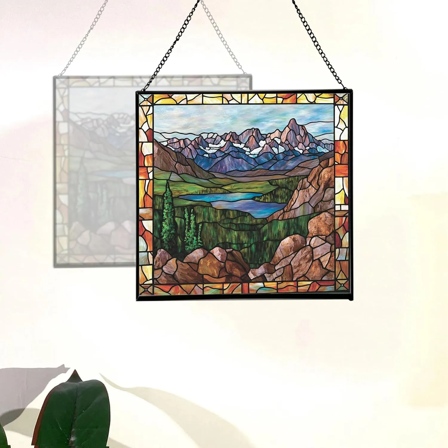 Muddy Mountain Wilderness-Wyoming Landscape Stained Glass Suncatcher – Square Hanging Window Panel for Nature Lovers – Scenic Glass Art for Home, Cabin, Office, Christmas, Travel 1F3FmR