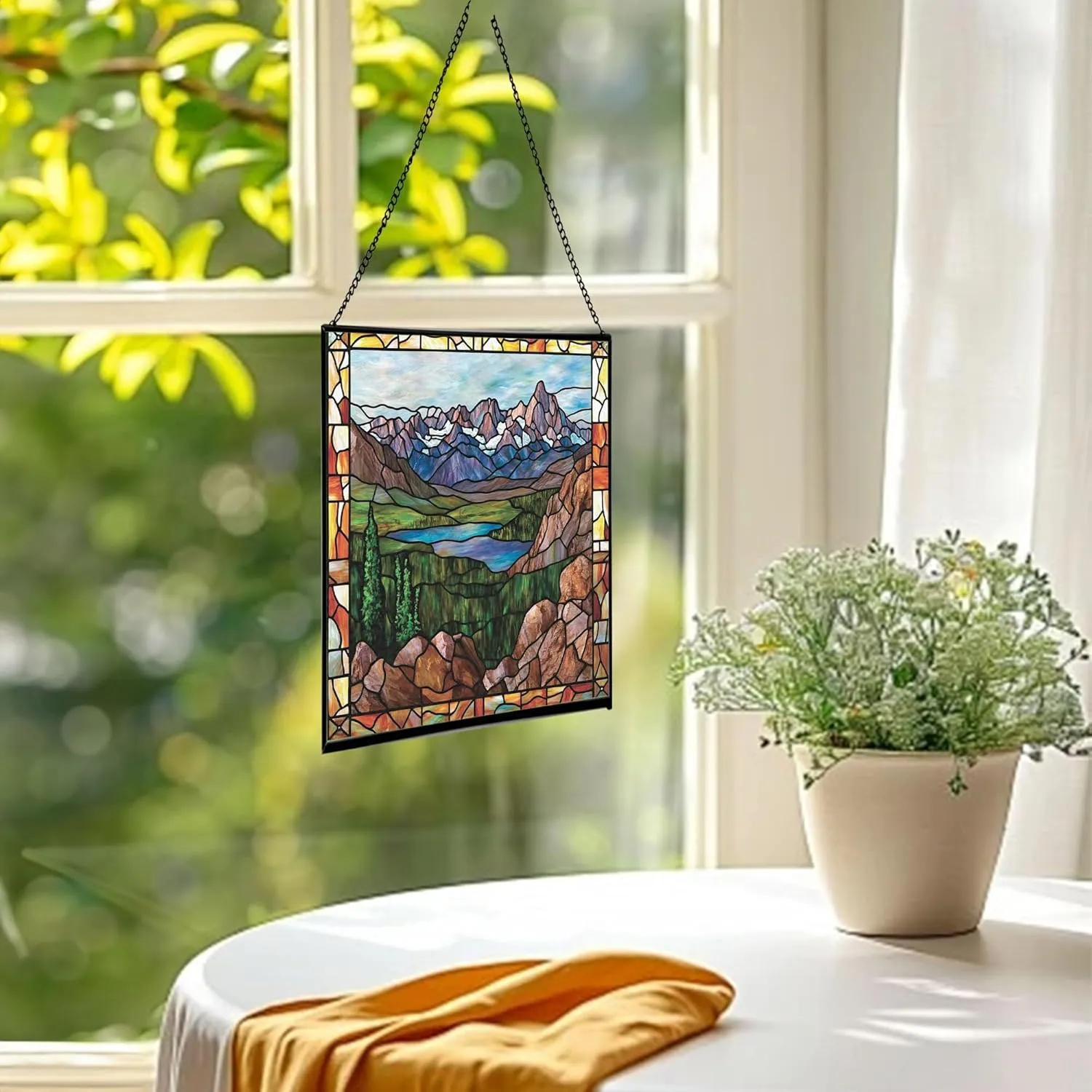 Muddy Mountain Wilderness-Wyoming Landscape Stained Glass Suncatcher – Square Hanging Window Panel for Nature Lovers – Scenic Glass Art for Home, Cabin, Office, Christmas, Travel 1F3FmR