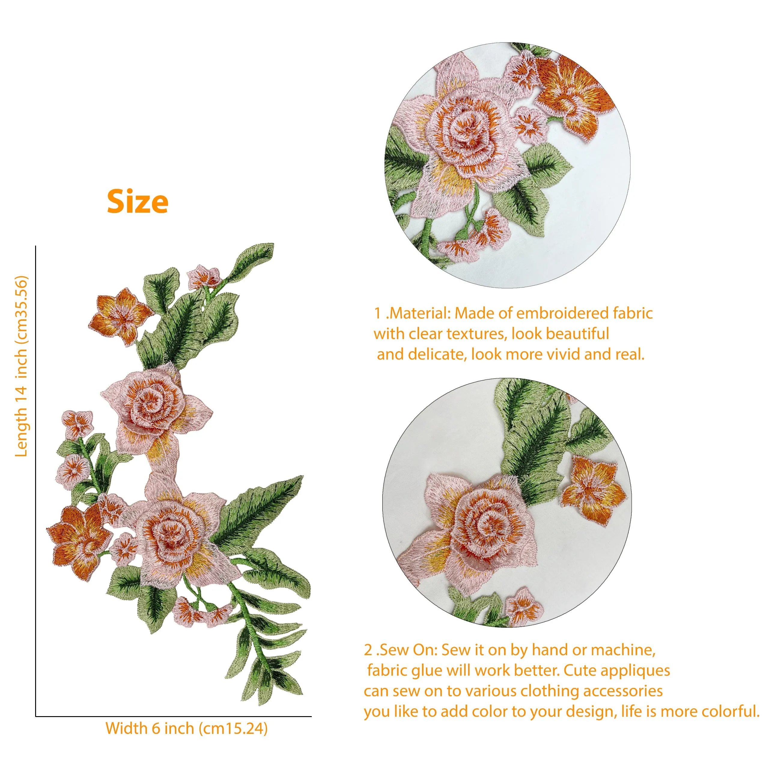 Multicolor Rose Flower Sew Patch for Suit & Garments