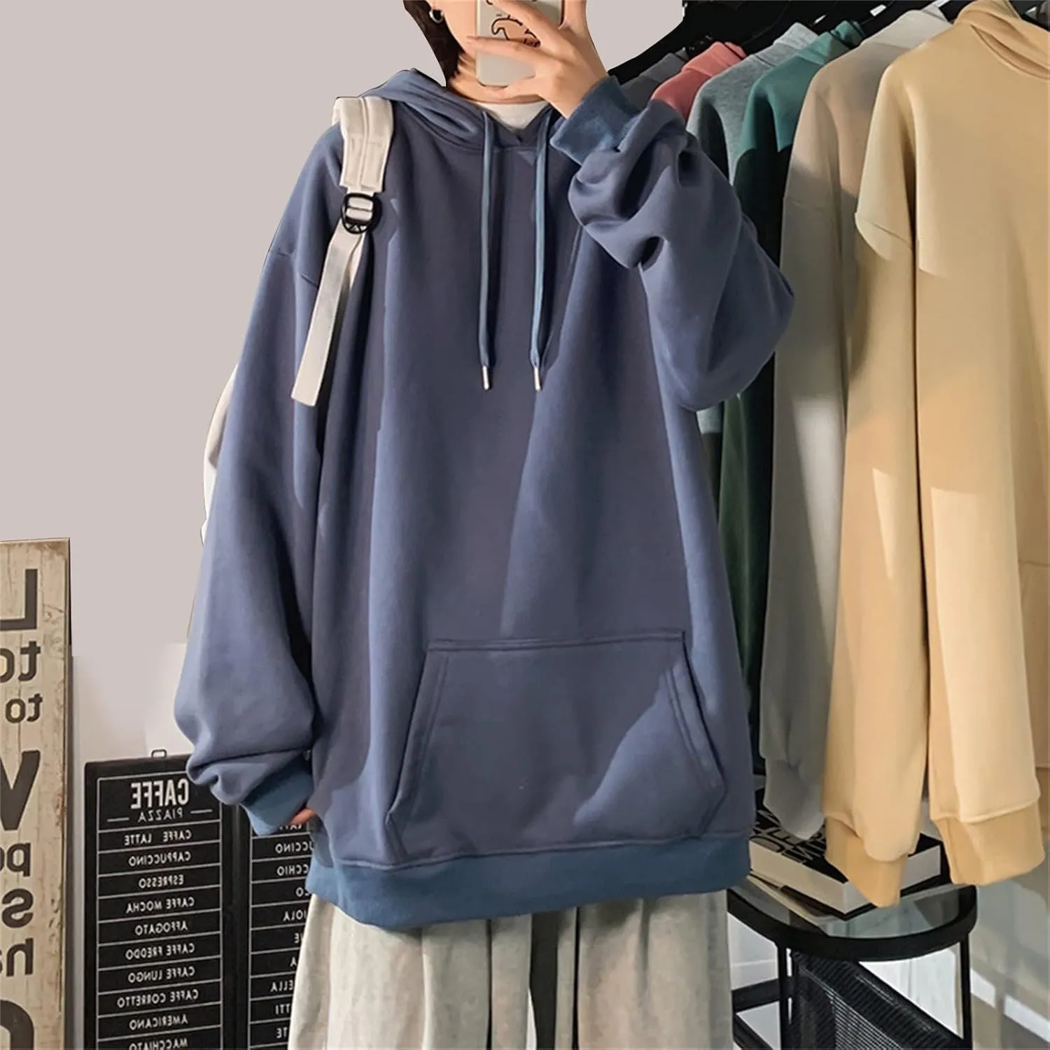 Muscularfit Sweatshirts for Men Loose Fit Drawstring Long Sleeve Solid Pullover Hoodies Causal Lightweight Hooded Sweatshirts