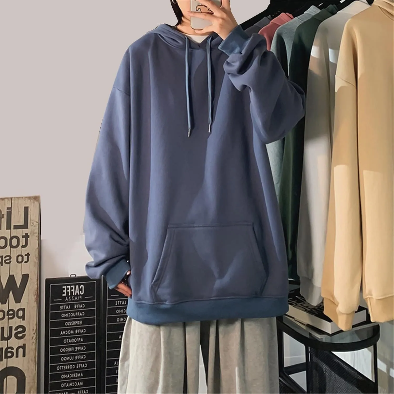 Muscularfit Sweatshirts for Men Loose Fit Drawstring Long Sleeve Solid Pullover Hoodies Causal Lightweight Hooded Sweatshirts