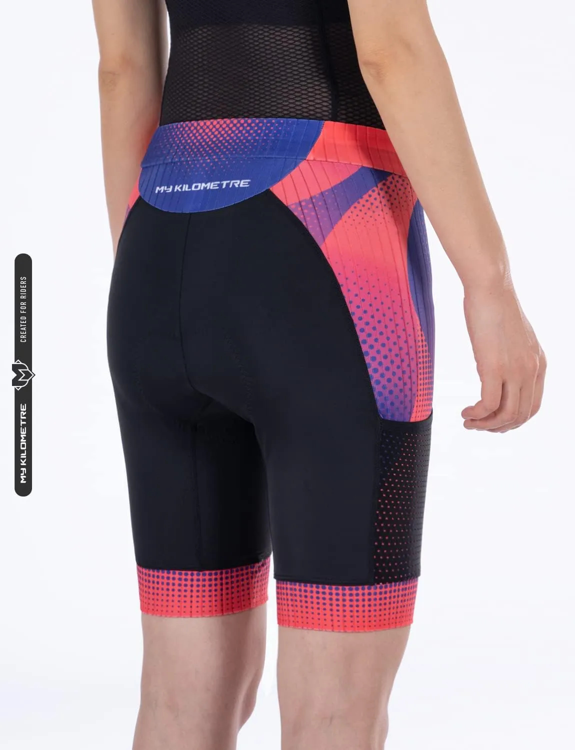 MY KILOMETRE Womens Triathlon Shorts 8” Inseam Tri Shorts with Side Pockets Adjustable Drawstring