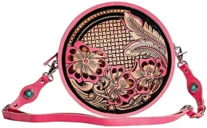 Myra Bag Round Bag for Women - Western Upcycled Leather Shoulder Bag Pink