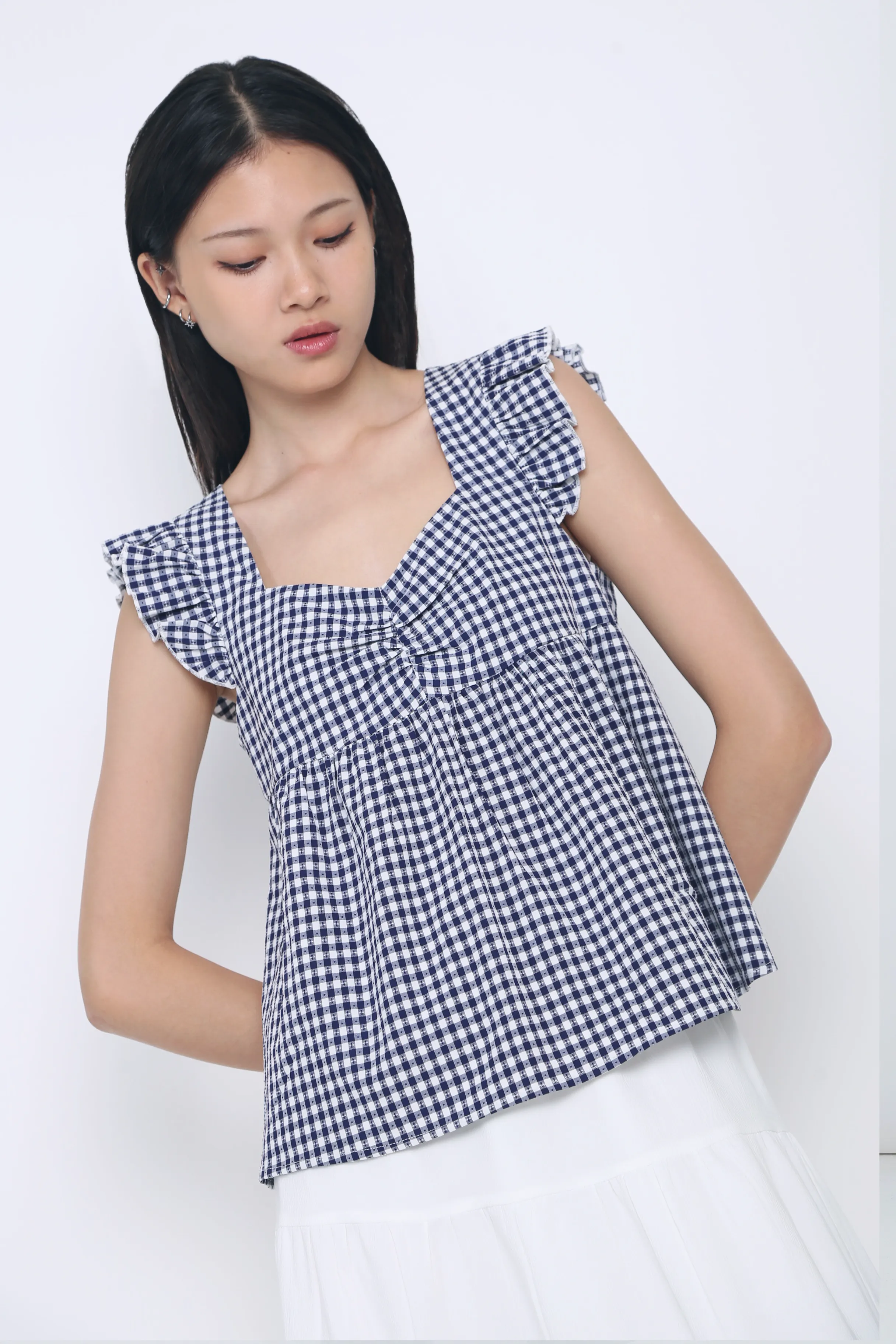 Naomi Picnic Gingham Blouse Navy