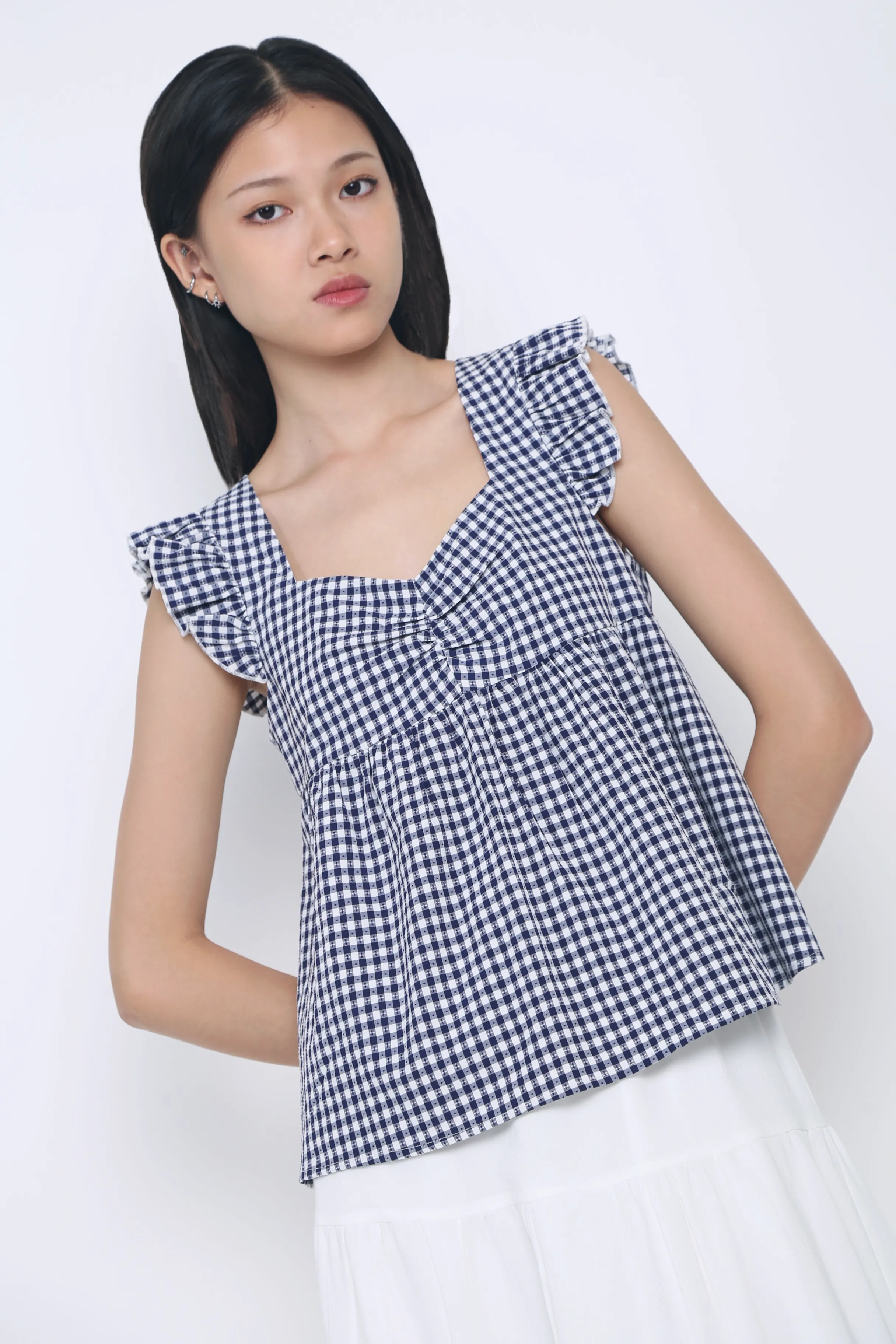 Naomi Picnic Gingham Blouse Navy