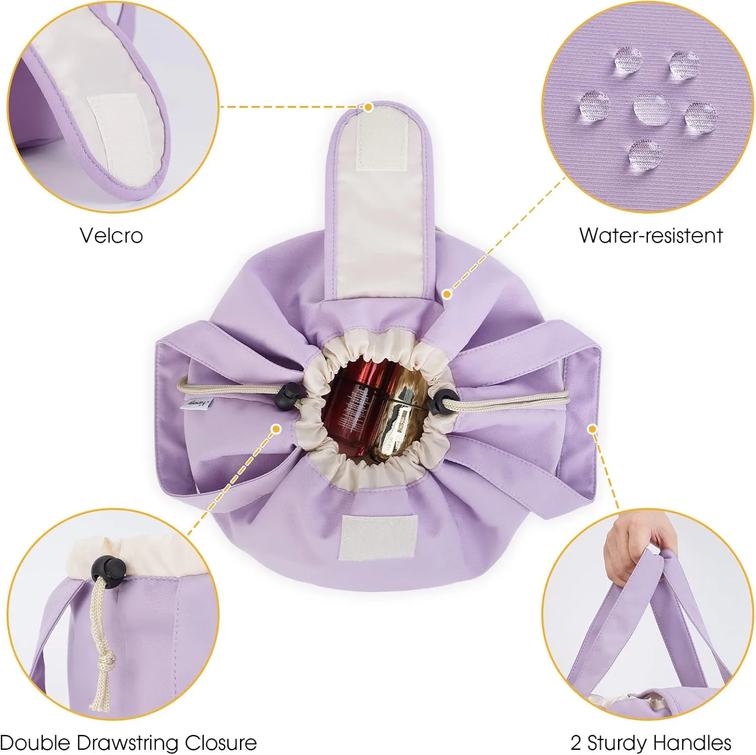 Narwey Barrel Drawstring Makeup Bag Large Cosmetic Bag Make up Bags Toiletry Bag Travel Bags for Toiletries Organizer for Women Gift for Teen Girls (Purple) (Patent)
