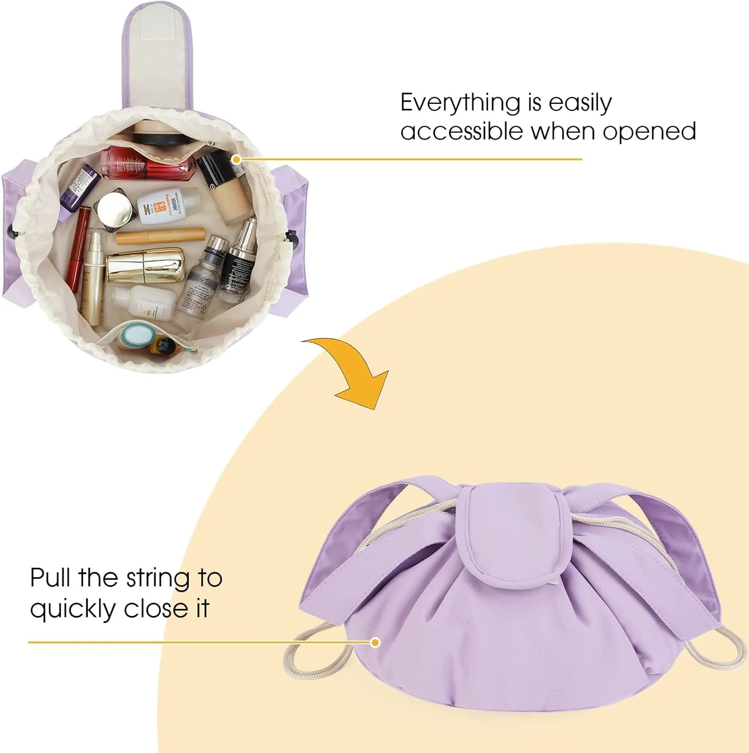 Narwey Barrel Drawstring Makeup Bag Large Cosmetic Bag Make up Bags Toiletry Bag Travel Bags for Toiletries Organizer for Women Gift for Teen Girls (Purple) (Patent)