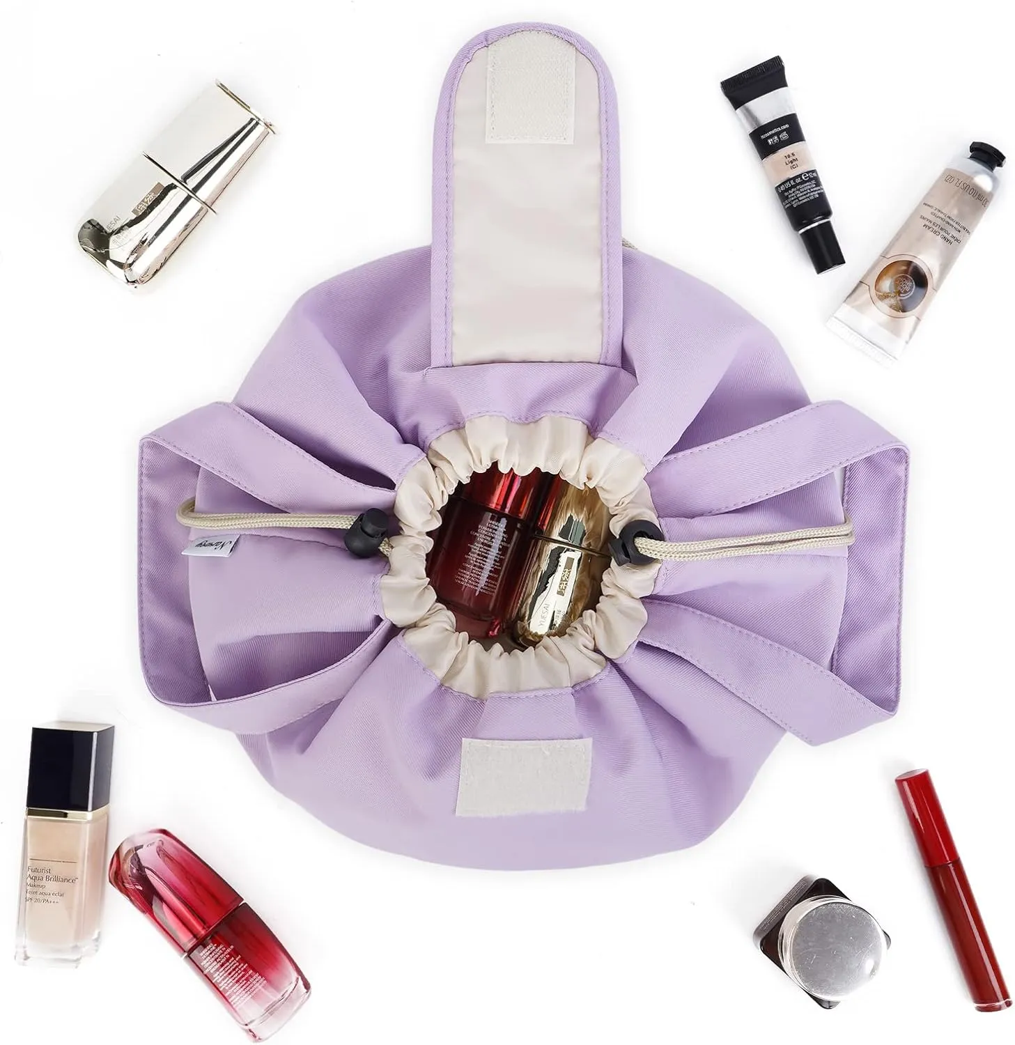 Narwey Barrel Drawstring Makeup Bag Large Cosmetic Bag Make up Bags Toiletry Bag Travel Bags for Toiletries Organizer for Women Gift for Teen Girls (Purple) (Patent)