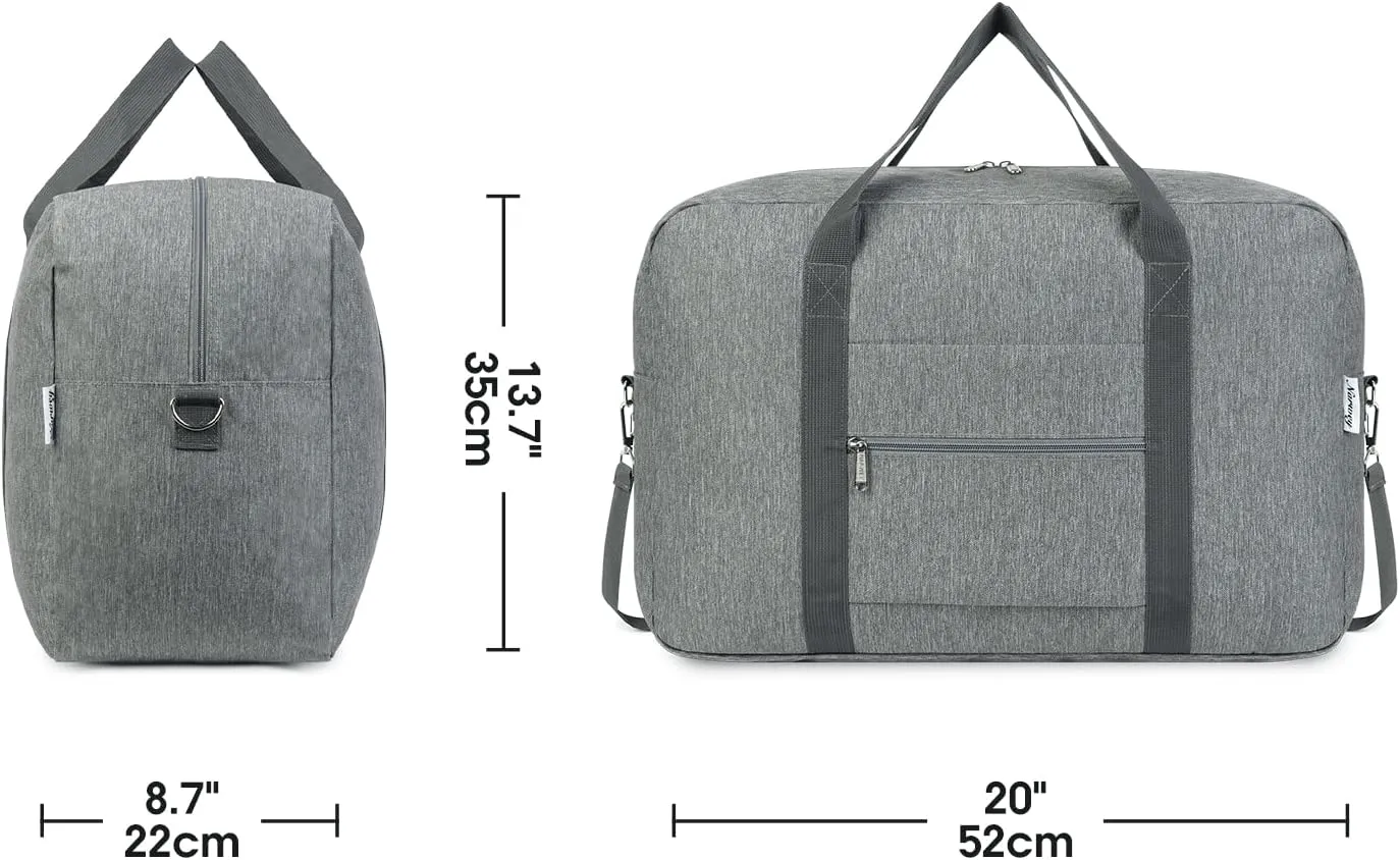 Narwey Foldable Carry on Luggage 22x14x9 Airline Approved Duffle Bag for Travel Packable Duffel Bag for Traveling Airplane for Women and Men 40L (Grey (With Shoulder Strap))