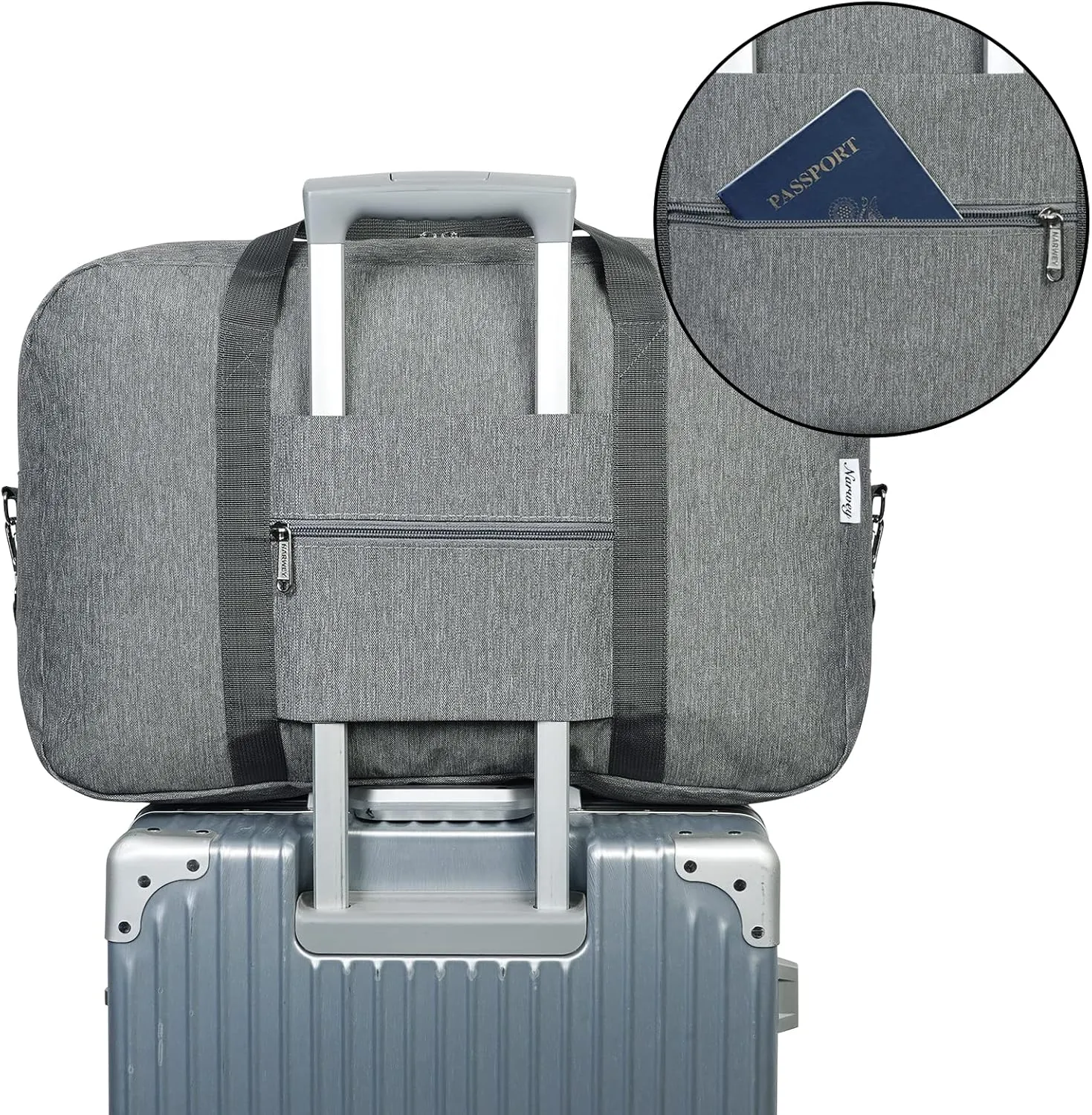 Narwey Foldable Carry on Luggage 22x14x9 Airline Approved Duffle Bag for Travel Packable Duffel Bag for Traveling Airplane for Women and Men 40L (Grey (With Shoulder Strap))