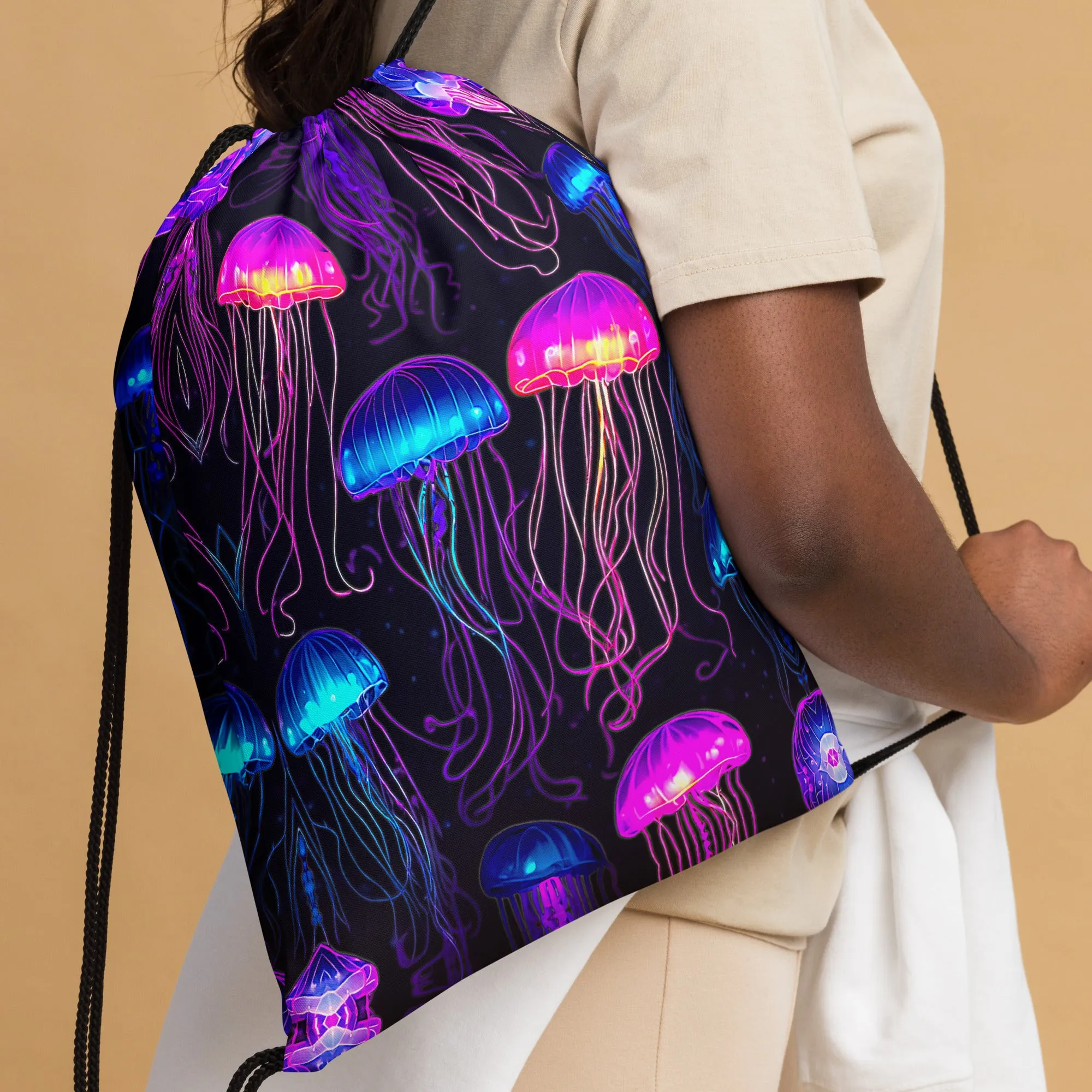 Neon Jellyfish Drawstring Bag