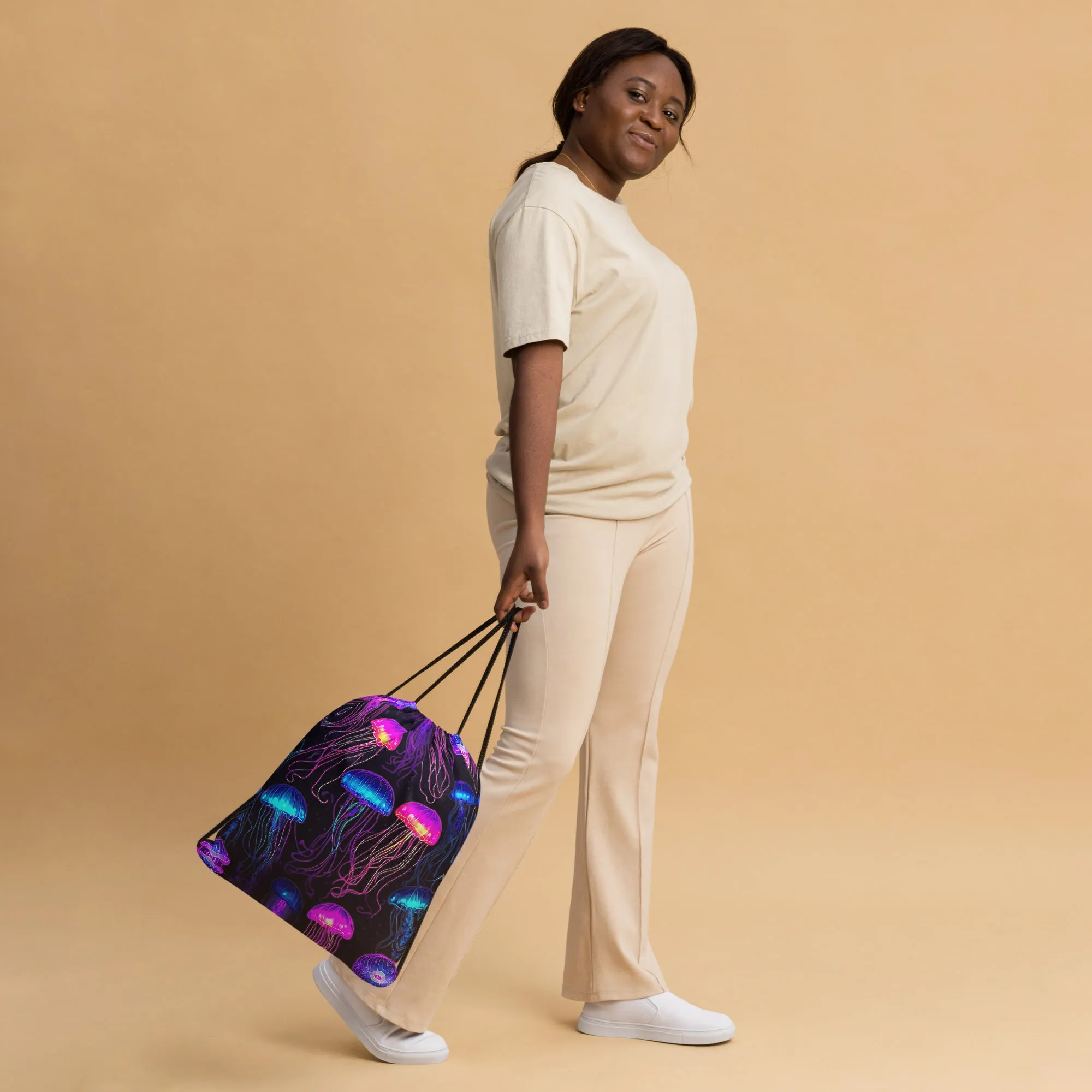 Neon Jellyfish Drawstring Bag