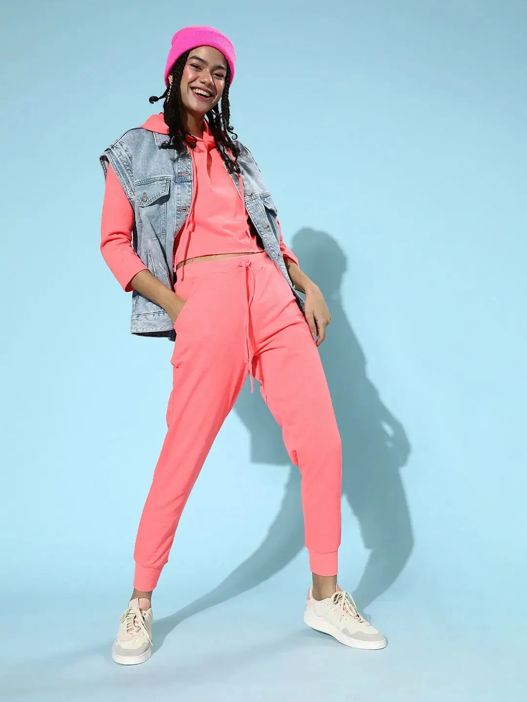 Neon Pink Drawstring Basic Joggers