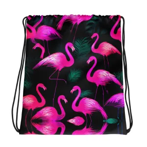 Neon Pink Flamingo Drawstring bag