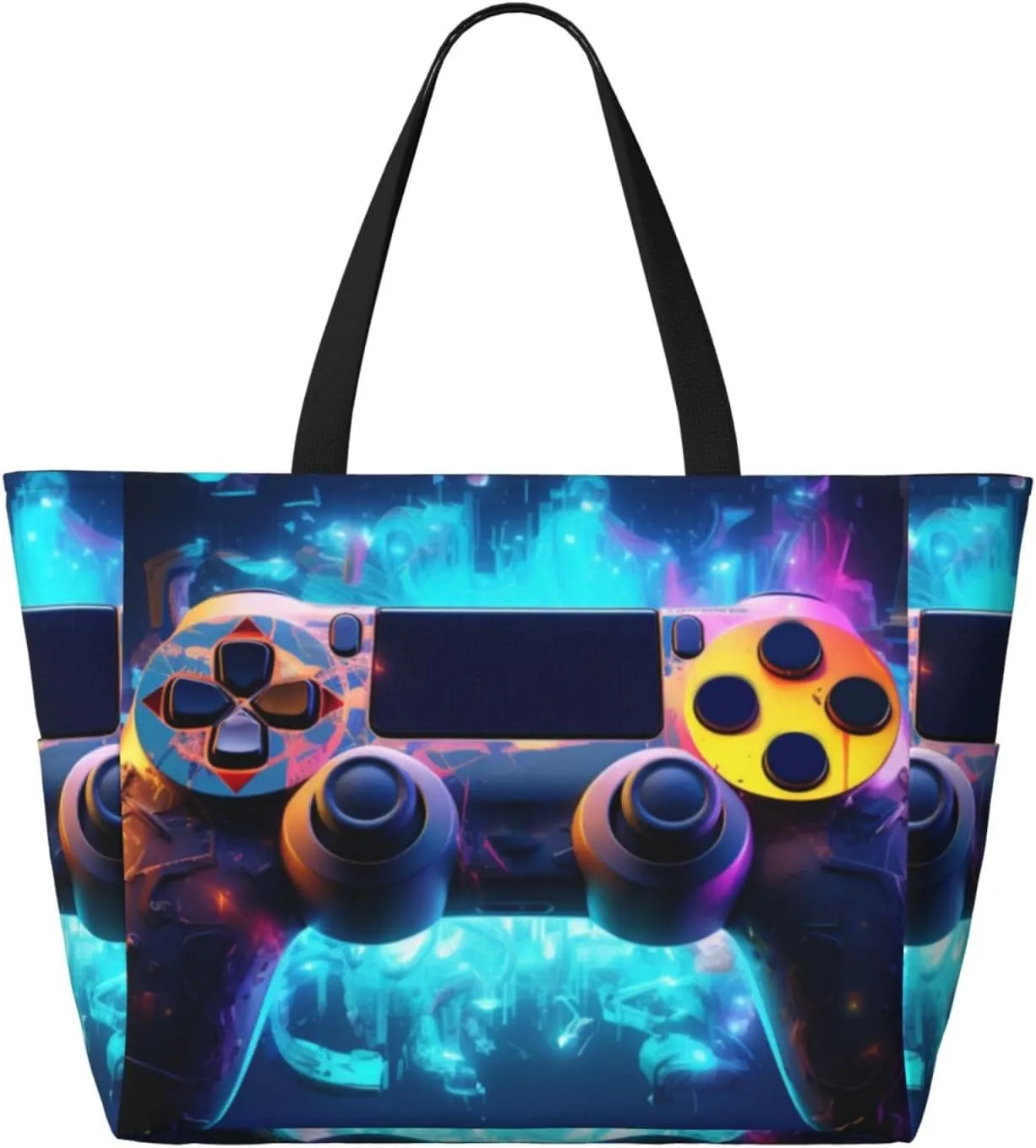 Neon Video Game Controller Large Capacity Travel Bag Lightweight Shopping Handbag Beach Tote Bags Casual Work Bag