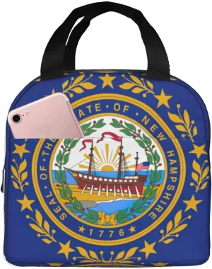 New Hampshire State Flag Print Insulated Lunch Bag, Reusable Cooler Tote Handle Bag, For Meal Prep, Drinks, Snacks