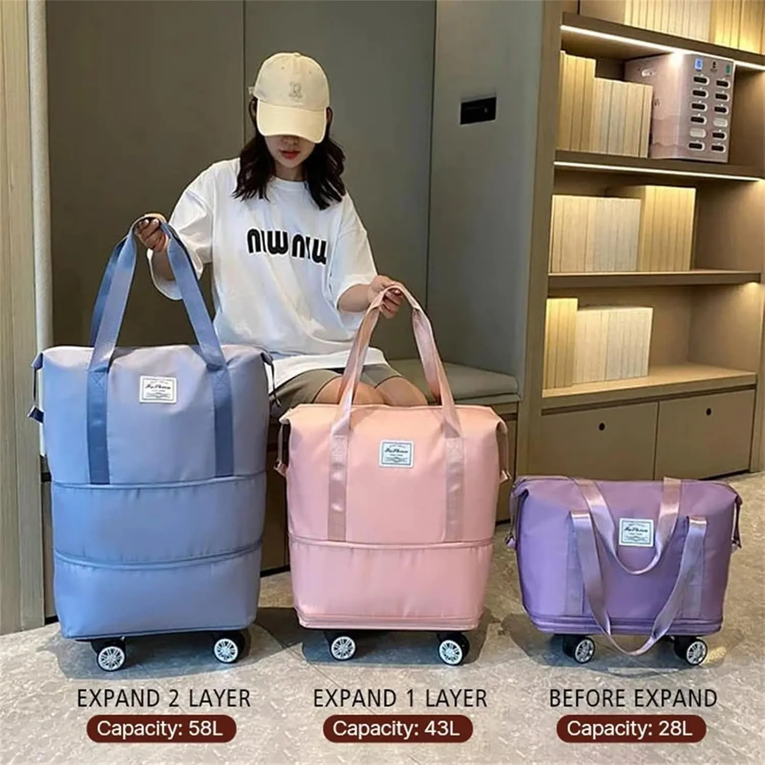 New Large Capacity Travel Bag,Kulken Beente Pepepo Travel Bag With Wheels,Expandable Foldable Duffle,Universal Wheel Removable Duffle