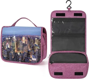 New York Theme,Travel Toiletry Hanging Bag Waterproof Bags,View of Nyc Full,Makeup bag Organizers, Cosmetic Travel-Sized Container,Large Capacity for Women,Blue