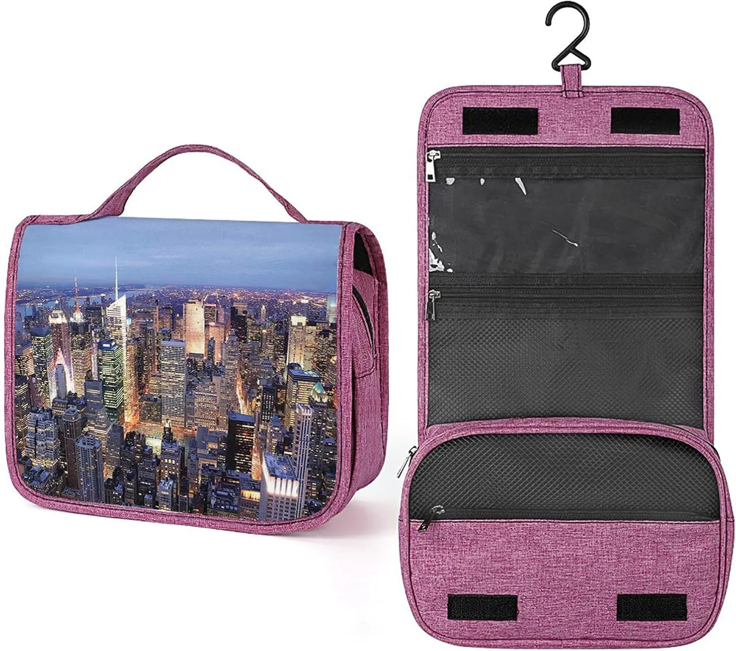 New York Theme,Travel Toiletry Hanging Bag Waterproof Bags,View of Nyc Full,Makeup bag Organizers, Cosmetic Travel-Sized Container,Large Capacity for Women,Blue