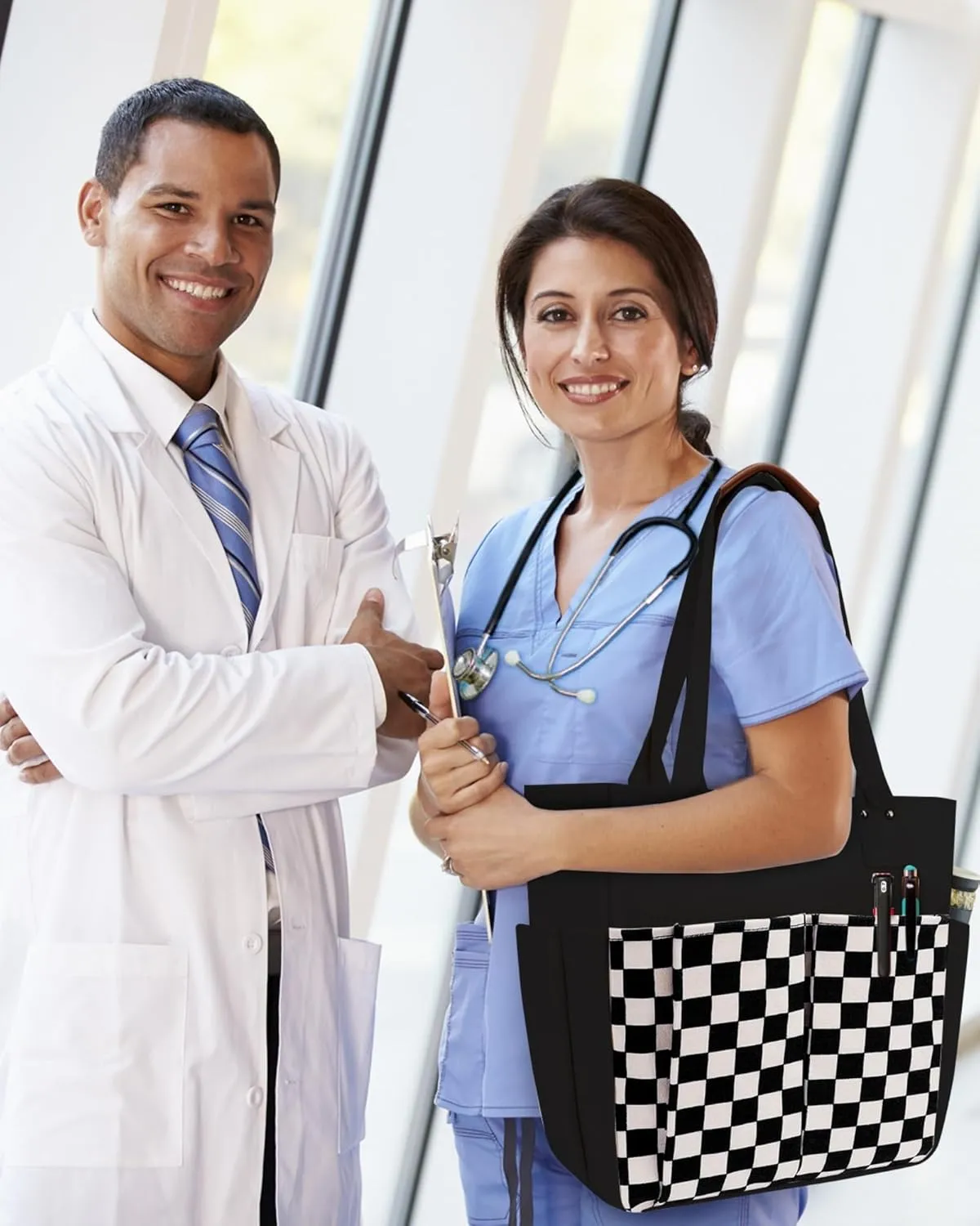 Nicav Canvas Tote Bags for Women, Large Utility Tote Bags with Pockets Zip Top for Teacher Nurse Work