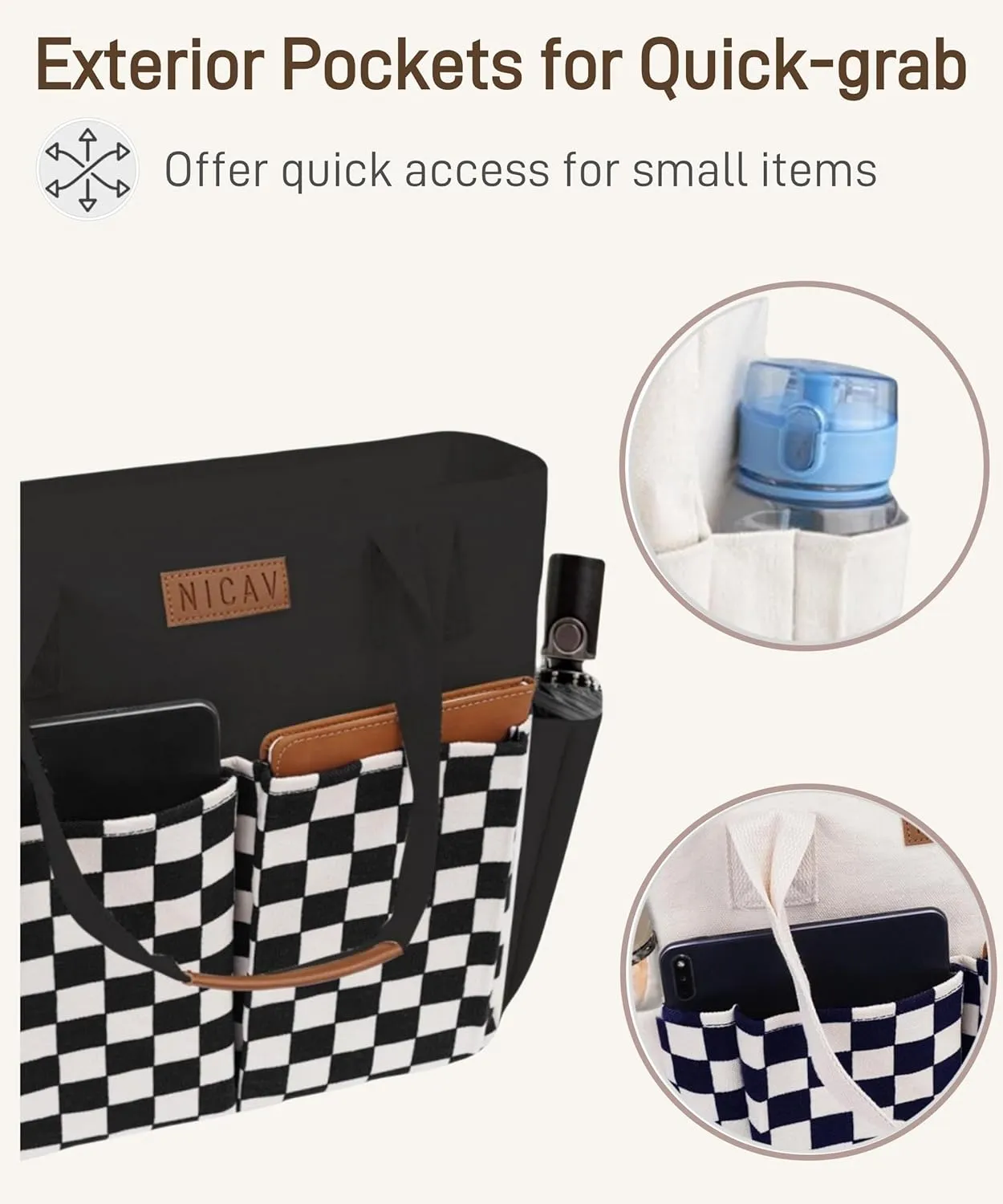 Nicav Canvas Tote Bags for Women, Large Utility Tote Bags with Pockets Zip Top for Teacher Nurse Work