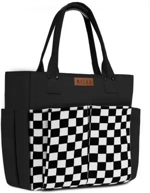 Nicav Canvas Tote Bags for Women, Large Utility Tote Bags with Pockets Zip Top for Teacher Nurse Work