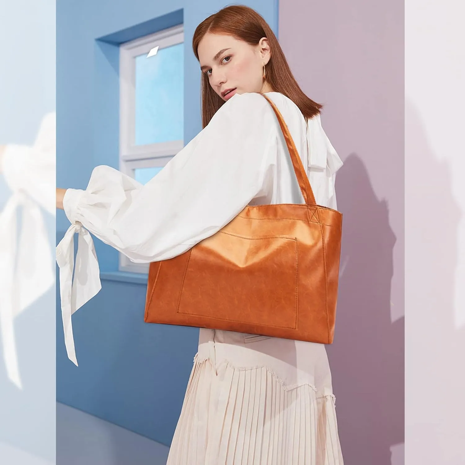 NICOLE & DORIS Large Shoulder Tote for Women - Casual Soft Leather PU Shopping Handbag - Travel Work Hobo Bag