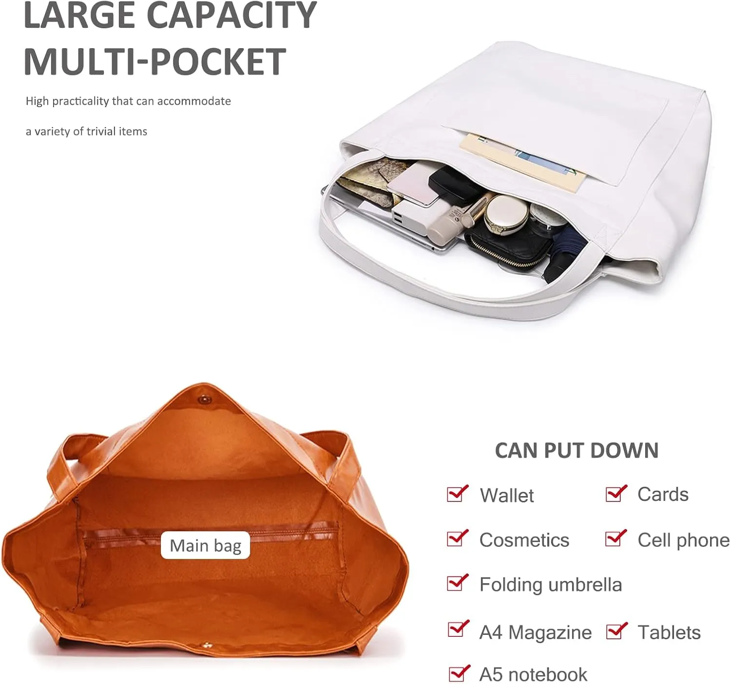 NICOLE & DORIS Large Shoulder Tote for Women - Casual Soft Leather PU Shopping Handbag - Travel Work Hobo Bag