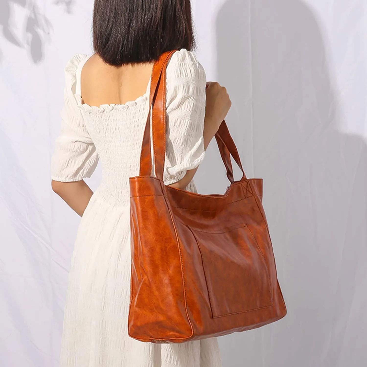 NICOLE & DORIS Large Shoulder Tote for Women - Casual Soft Leather PU Shopping Handbag - Travel Work Hobo Bag