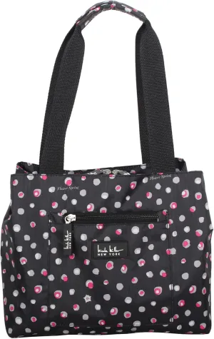 Nicole Miller Insulated Lunch Bag Tote –Open Cooler Ice Bag Lunch Box for Food with Drink Bottle Holder for Women, Men, Picnic, Boating, Beach, Fishing & Work(Multi Dots Black)