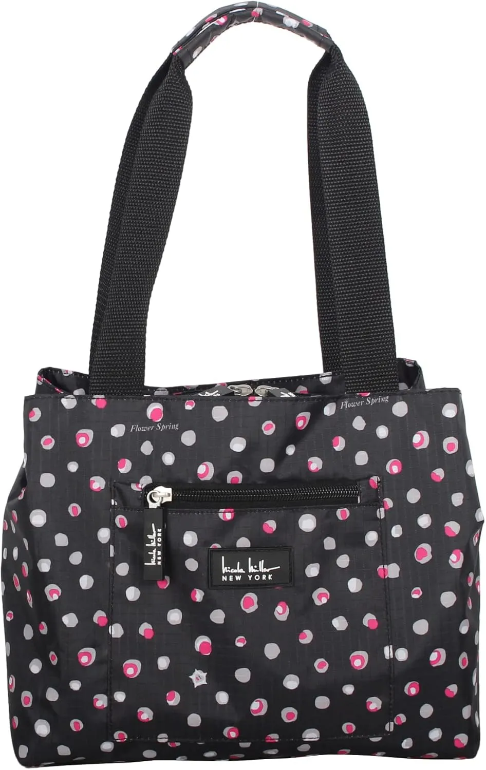 Nicole Miller Insulated Lunch Bag Tote –Open Cooler Ice Bag Lunch Box for Food with Drink Bottle Holder for Women, Men, Picnic, Boating, Beach, Fishing & Work(Multi Dots Black)