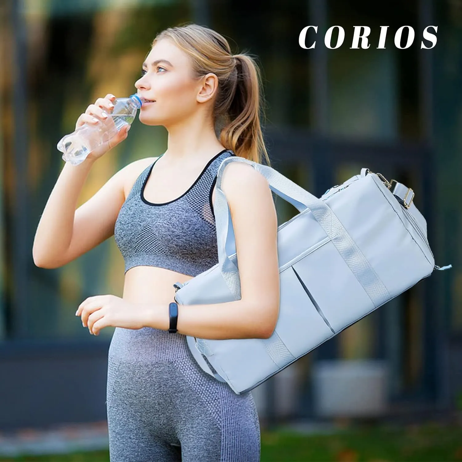 Nylon Travel Duffel Bag Sport Duffel Bag Weekend Shoulder Bag Women/Men Large Gym Tote Bag Overnight Bag Carry On Luggage Hospital Bag with Shoes Compartment and Wet Pocket Light Blue