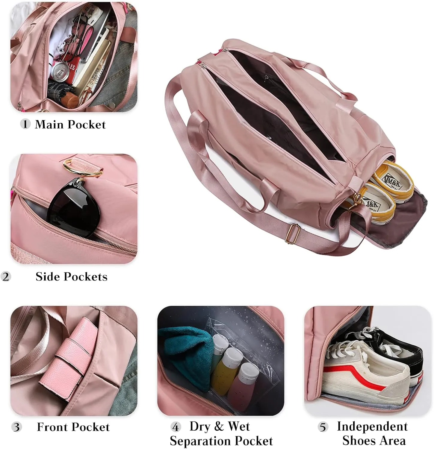 Nylon Travel Duffel Bag Sport Duffel Bag Weekend Shoulder Bag Women/Men Large Gym Tote Bag Overnight Bag Carry On Luggage Hospital Bag with Shoes Compartment and Wet Pocket Light Blue